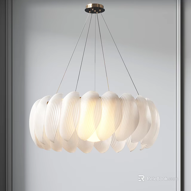 Modern White Petal Shaped Chandelier With Suspended Design And Soft Lighting 3d model 