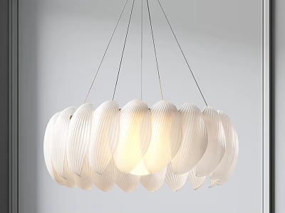 Modern White Petal Shaped Chandelier With Suspended Design And Soft Lighting 3d model