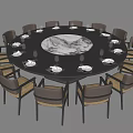 Elegant Round Dining Table Set With Central Marble Pattern And Surrounding Chairs 3d model