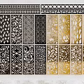 Decorative Room Dividers With Intricate Black And Gold Patterns 3d model