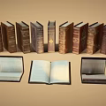 Vintage Books With Various Designs Arranged In A Row And Open Pages