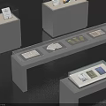 Modern Gray Display Shelves With Long Tabletop And Square Showcase Units For Product