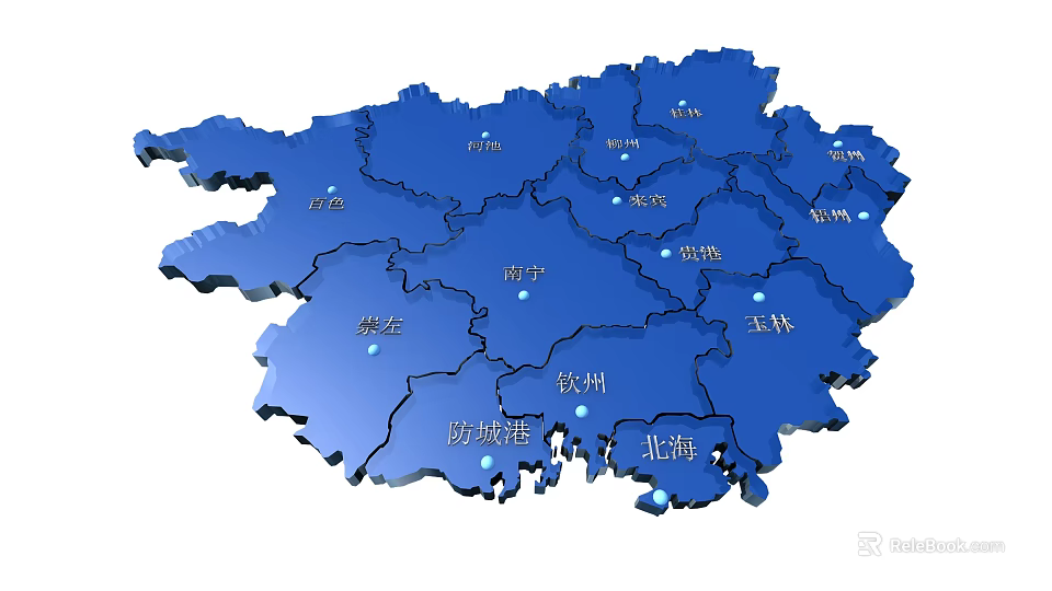 Blue 3D Chinese Map Wall Decor With City Markers And Detailed Design 3d model 