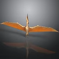 Pterosaur 3D Model With Large Orange Wings Spread On Dark Surface Showing Reflection