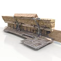 Industrial Scene Structure With Wooden Panels Metal Frame And Platform Base
