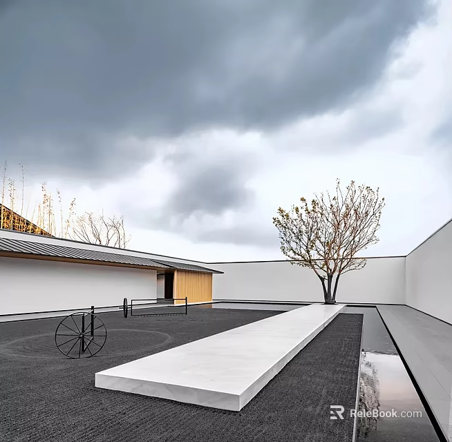 Modern Garden Landscape With Courtyard Tree Stone Path And Water Pool 3d model