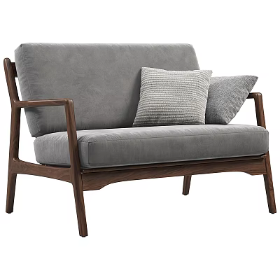 Gray Velvet Two Seater Sofa With Wooden Frame And Decorative Pillows In Modern Design 3d model