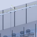Industrial Equipment Setup Featuring White Pipes And Green Processing Machine