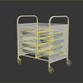 Industrial Mobile Storage Cart With White Frame Blue Compartments Top Shelf And Wheels