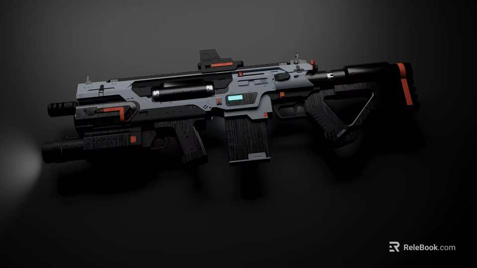 Futuristic Rifle 3D Rendered with Black and Orange Details Scope and Tactical Accessories 3d model 