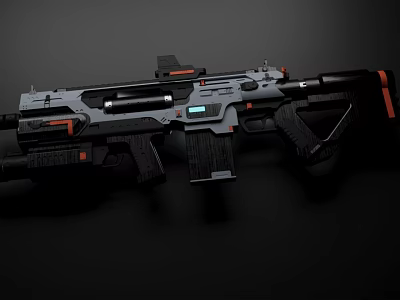 Futuristic Rifle 3D Rendered with Black and Orange Details Scope and Tactical Accessories 3d model