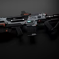 Futuristic Rifle 3D Rendered with Black and Orange Details Scope and Tactical Accessories
