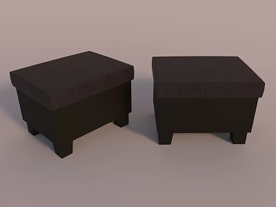 Two Black Square Upholstered Ottoman with Soft Padding for Living Room 3d model
