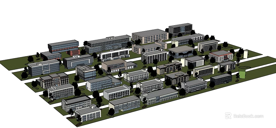 Modern Urban Building Complex With Various Heights And Green Space Layout 3d model