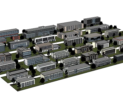 Modern Urban Building Complex With Various Heights And Green Space Layout 3d model