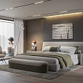 Modern Bedroom Interior Design With Bedside Tables Decorative Painting And Accent Chair