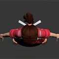 Anime Style Girl Character With Red Traditional Outfit And Short Hair Standing Pose