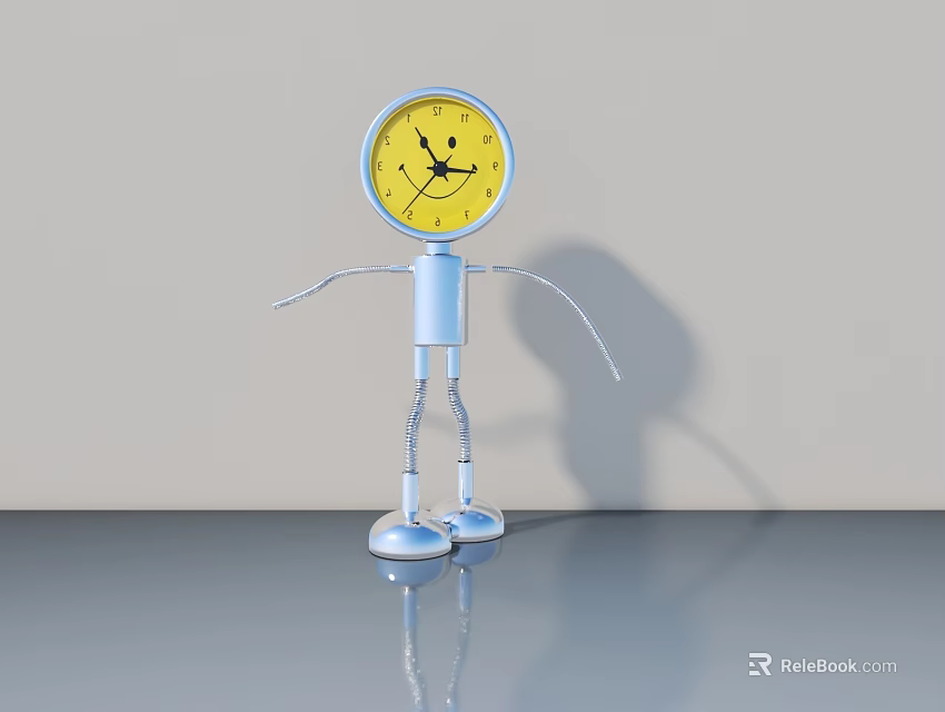 Simple Panel Door Design With Blue Clock Figure On Gray Surface And Light Wall 3d model 