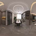 Modern Minimalist Dining and Living Interior Design With Marble Dining Table Chairs And Side Cabinets