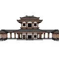 Classic Ancient Architecture Featuring Multi Story Tile Roof And Wooden Structure On Green Lawn