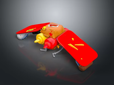 Vibrant Red Yellow Mechanical Toy Insect With Large Detachable Wings And Fun Design 3d model