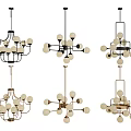 Modern Style Chandeliers With Multiple Globe Bulbs And Metal Frames For Interior Design 3d model
