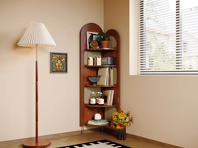 Decorative Ornament Set with Floor Lamp Heart Shaped Bookshelf Plants Painting Flower Bouquet in Corner 3d model