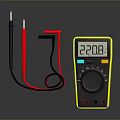 Digital Multimeter Yellow Black Design With Red Black Probes And Digital Display Screen 3d model