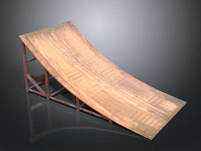 Wooden Skateboard Ramp With Metal Frame Structure And Smooth Surface 3d model