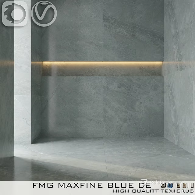 Gray Tile Wall And Floor Design With Horizontal Light Strip In Modern Interior 3d model