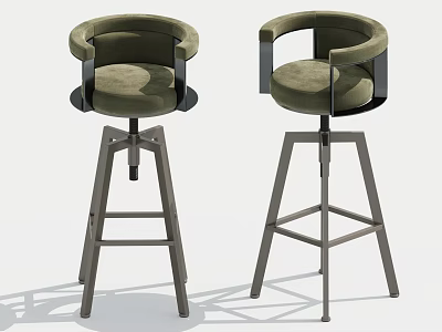 Modern Velvet Upholstered Bar Stools With Round Backrest And Metal Frame 3d model