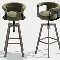 Modern Velvet Upholstered Bar Stools With Round Backrest And Metal Frame