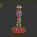 3D Man in Blue Jacket Red Shirt Brown Shorts with Crossed Arms on Red Base