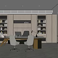 Modern Office Interior Design With Desk Chairs Bookshelves And Computer 3d model