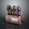 Mechanical Device With Rusty Metal Base Green Wheels Silver Cylinders And Red Indicator Lights 3d model