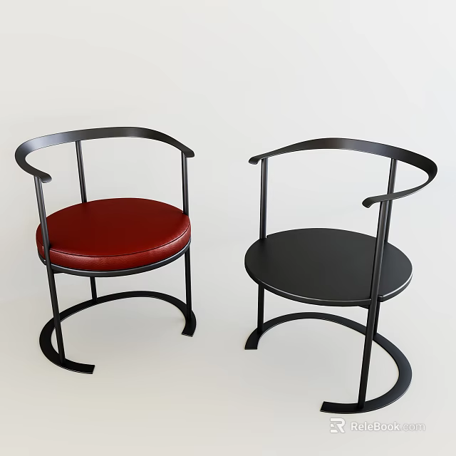 Stylish Single Chair With Black Metal Frame Curved Design Red And Black Leather Cushions 3d model 