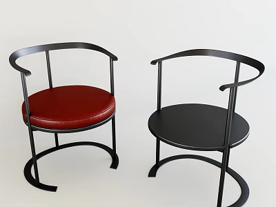 Stylish Single Chair With Black Metal Frame Curved Design Red And Black Leather Cushions 3d model