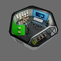 Modern Public Office Space With Octagonal Design Multifunctional Zones Green Lounge TV And Glass Walls