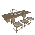 Modern Wooden Tea Table With Tea Tray And Matching Comfortable Chairs 3d model