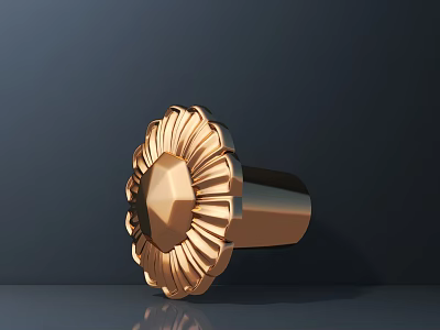 Golden Metal Knob With Intricate Floral Carved Design On Dark Background 3d model