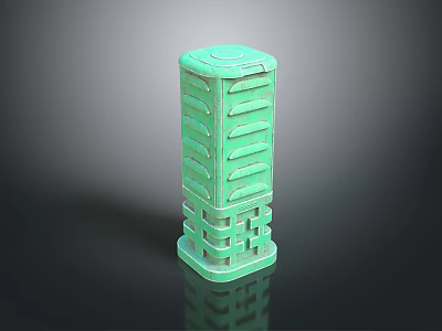 Green Layered Column 3D Model With Textured Surface And Vertical Grooves Design 3d model