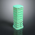 Green Layered Column 3D Model With Textured Surface And Vertical Grooves Design