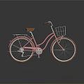 Vintage Pink Bicycle With Brown Seat White Front Basket Rear Rack White Spokes Brown Tires
