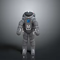 Man in Gray Astronaut Spacesuit With Blue Chest Screen Standing on Dark Background