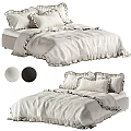 Background Double Bed With White Linen Bedding Ruffled Edges Pillows And Color Options 3d model