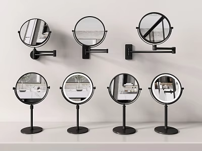 Multiple Round Black Framed Mirrors With Wall Mounted And Tabletop Designs 3d model