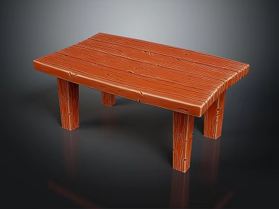 Rustic Wooden Table With Natural Grain Plank Top And Four Legs Design 3d model