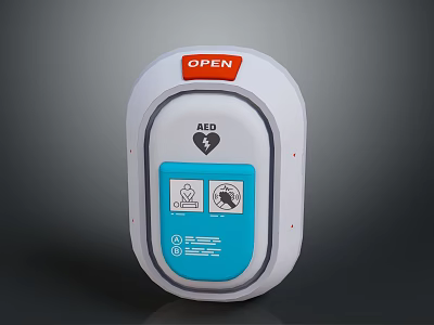 Building Emergency AED Device With Red Open Button And Blue Panel Design 3d model