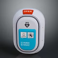 Building Emergency AED Device With Red Open Button And Blue Panel Design