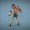 Woman With Horned Helmet Holding Axe And Shield Red Hair Shorts And Boots